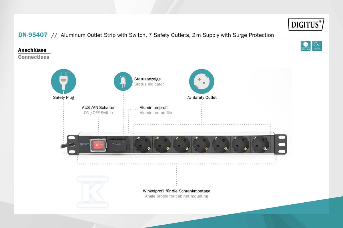Listwa zasilająca PDU 19" Rack, 7x - DN-95407