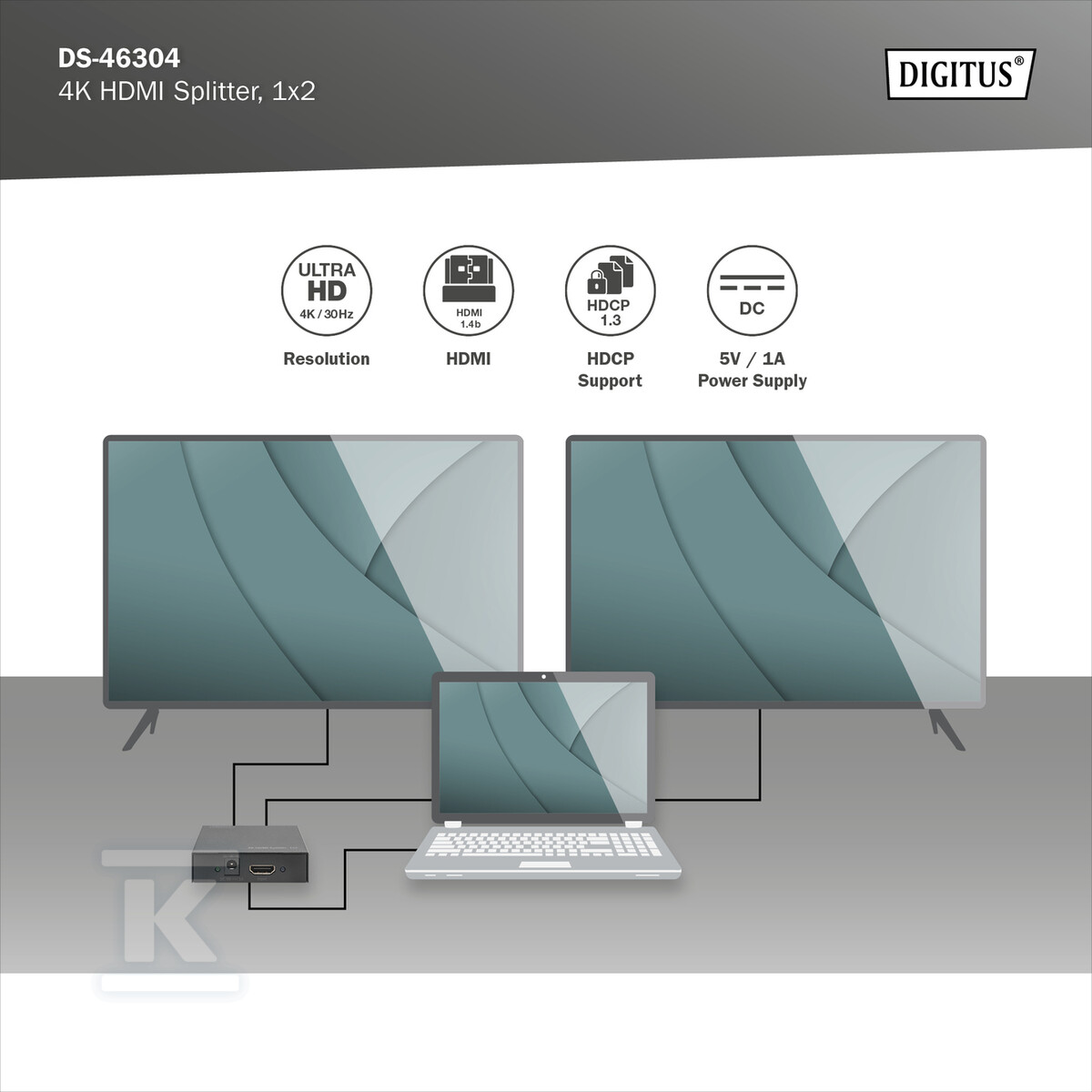 Splitter HDMI 2-portowy UHD4K 30Hz 3D - DS-46304