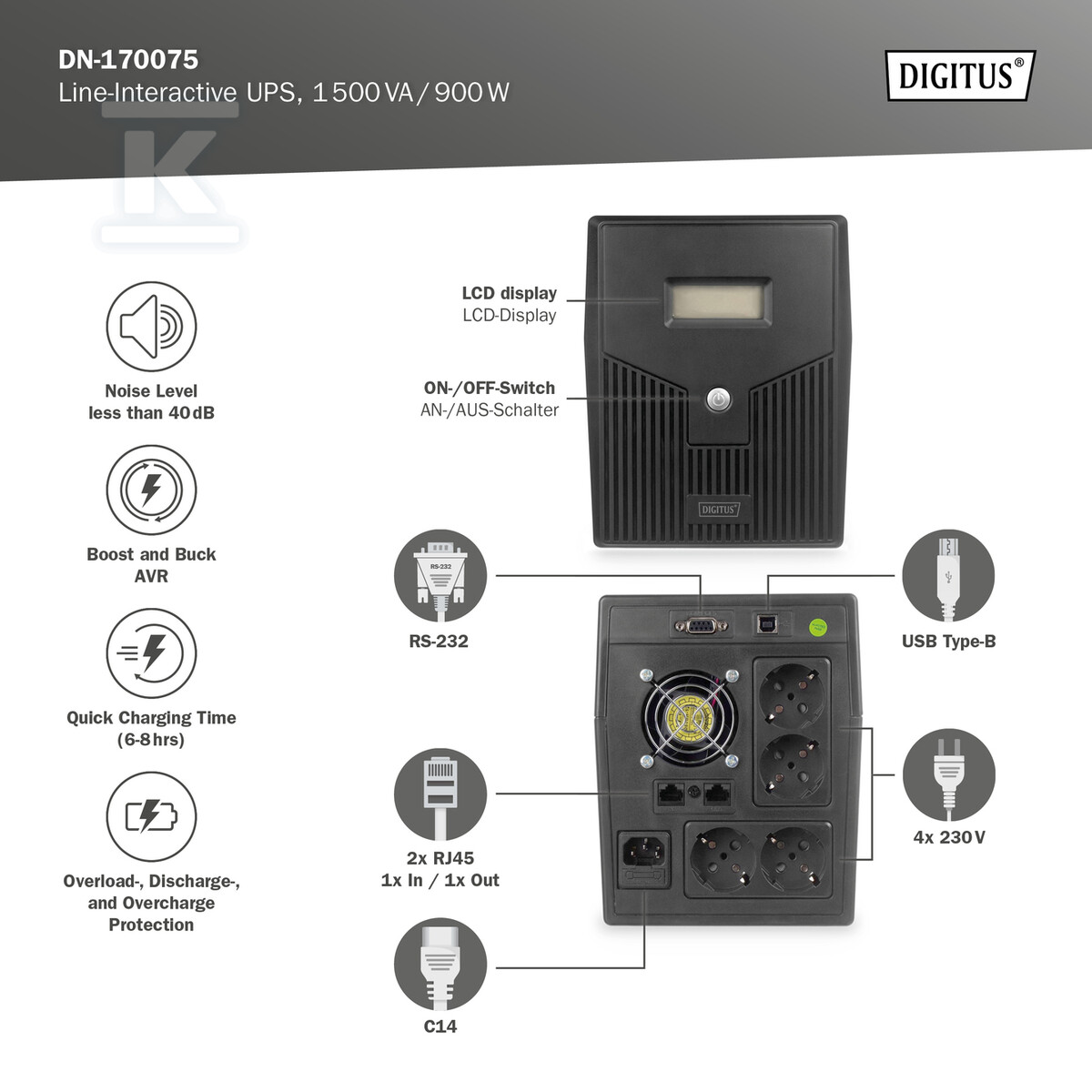 UPS Line-Ineractive LCD, 1500VA/900W, - DN-170075