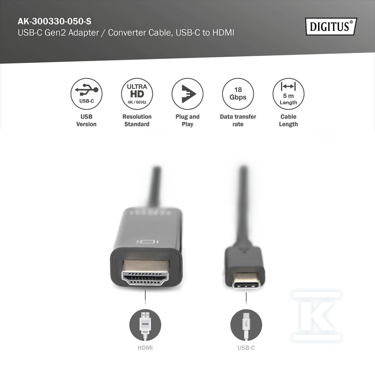 Kabel USB C/HDMI M/M USB 3.1 Gen.2 - AK-300330-050-S