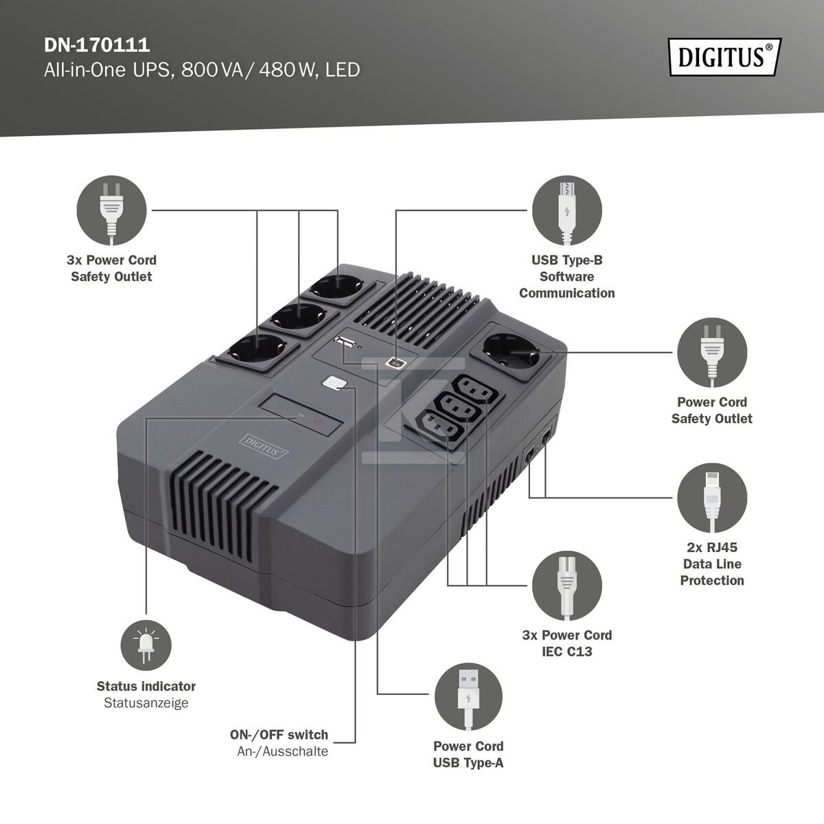 UPS Line-Interactive LED DESKTOP - DN-170111