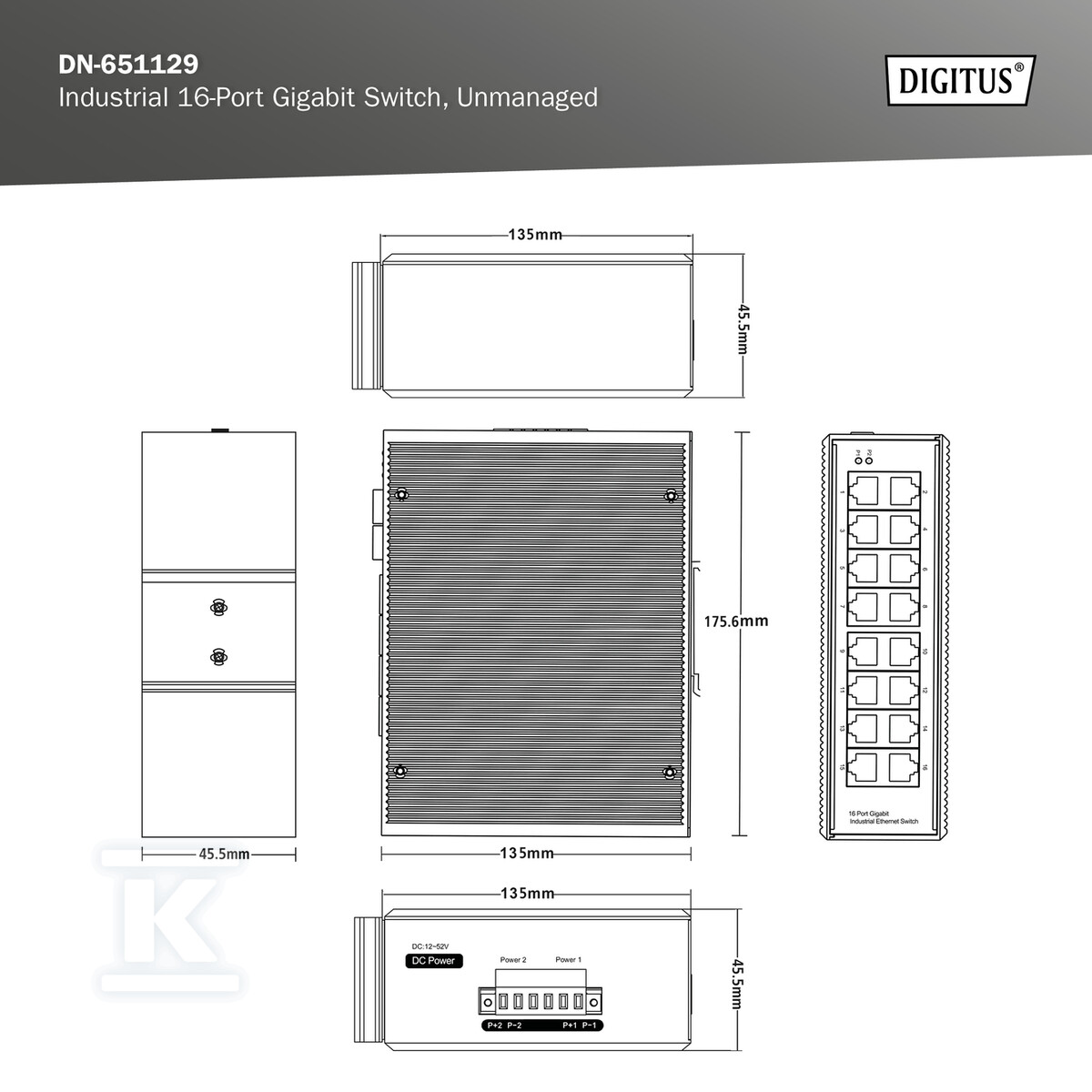 Przemysłowy switch 16x 1000Base-TX DIN - DN-651129