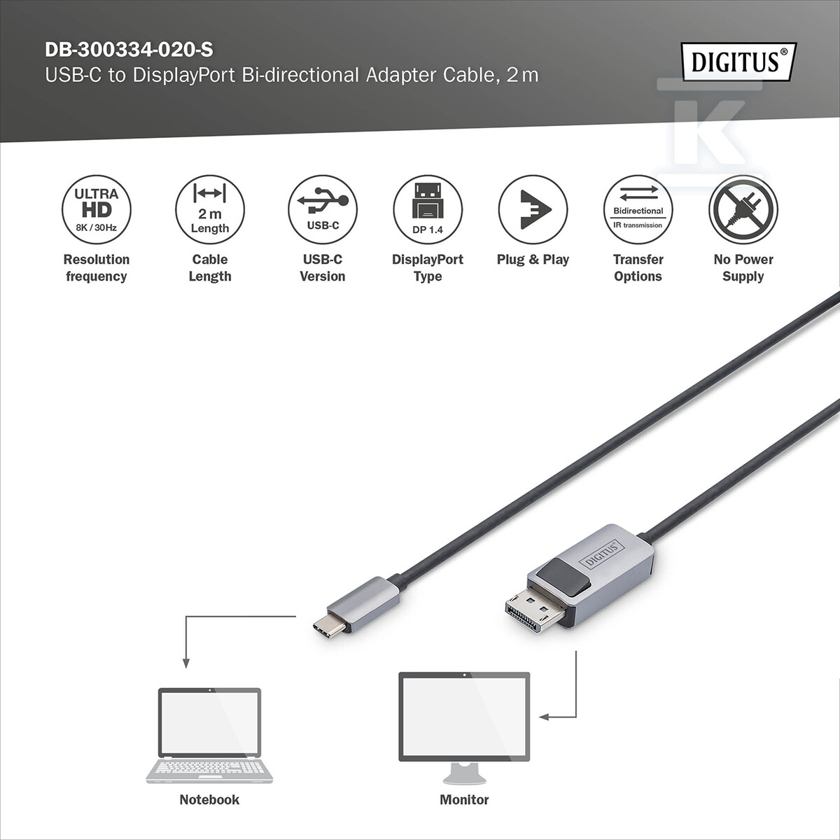 Kabel adapter PREMIUM 8K 30Hz USB Typ - DB-300334-020-S
