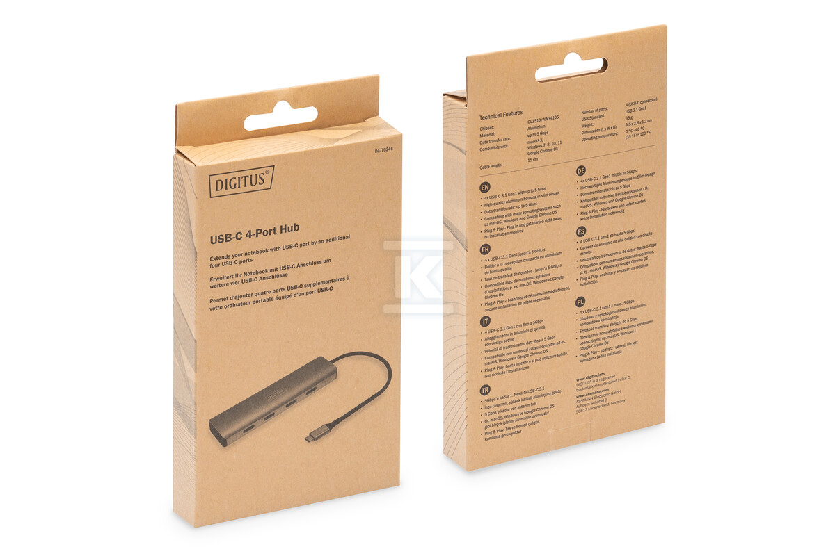 Hub USB Typ C 4-portowy 4x USB Typ C - DA-70246