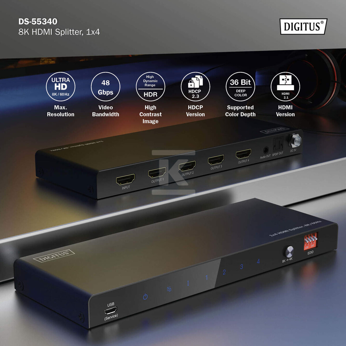 Rozdzielacz / Splitter HDMI 1x4, - DS-55340