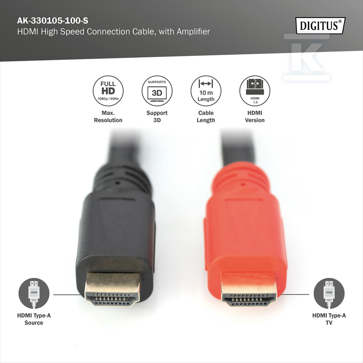 Kabel połączeniowy ze wzmacniaczem HDMI - AK-330105-100-S