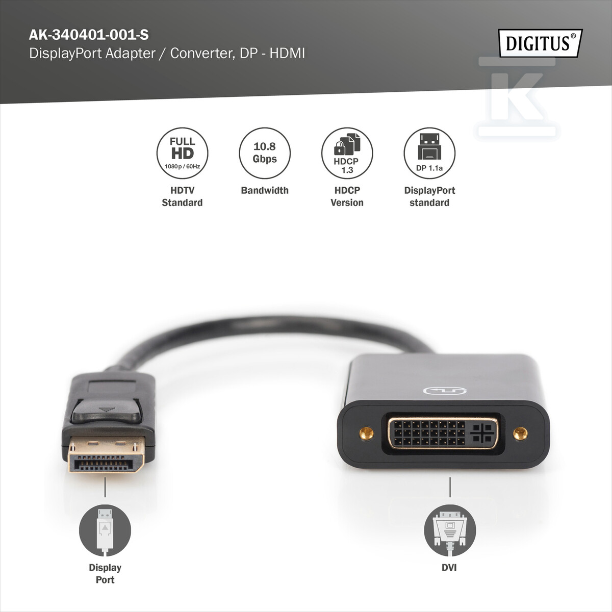 Kabel DP/DVI-I (24+5) M/Ż z zatrzaskiem - AK-340401-001-S