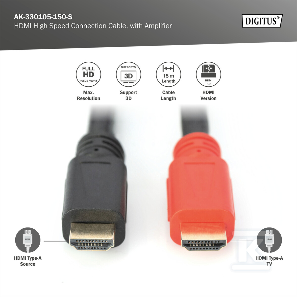 Kabel połączeniowy ze wzmacniaczem HDMI - AK-330105-150-S