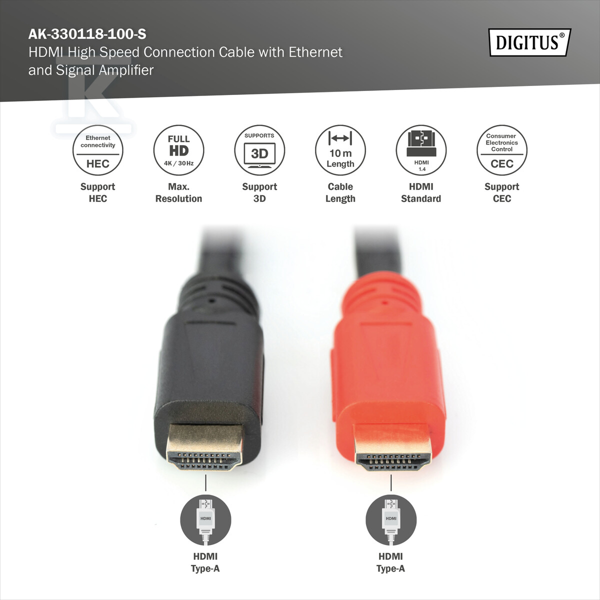 Kabel połączeniowy ze wzmacniaczem HDMI - AK-330118-100-S