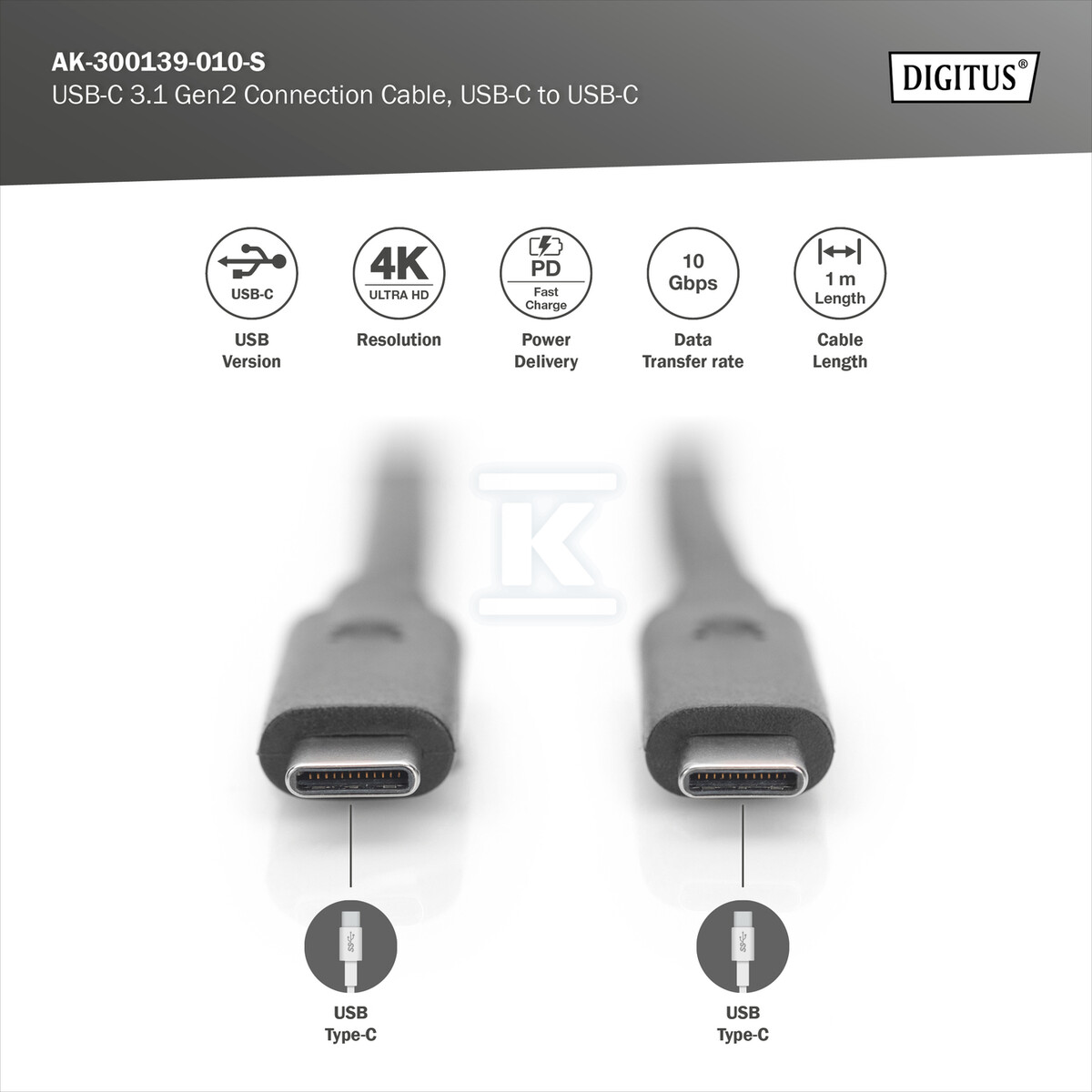 Kabel USB C/USB C M/M czarny 1m USB 3.1 - AK-300139-010-S