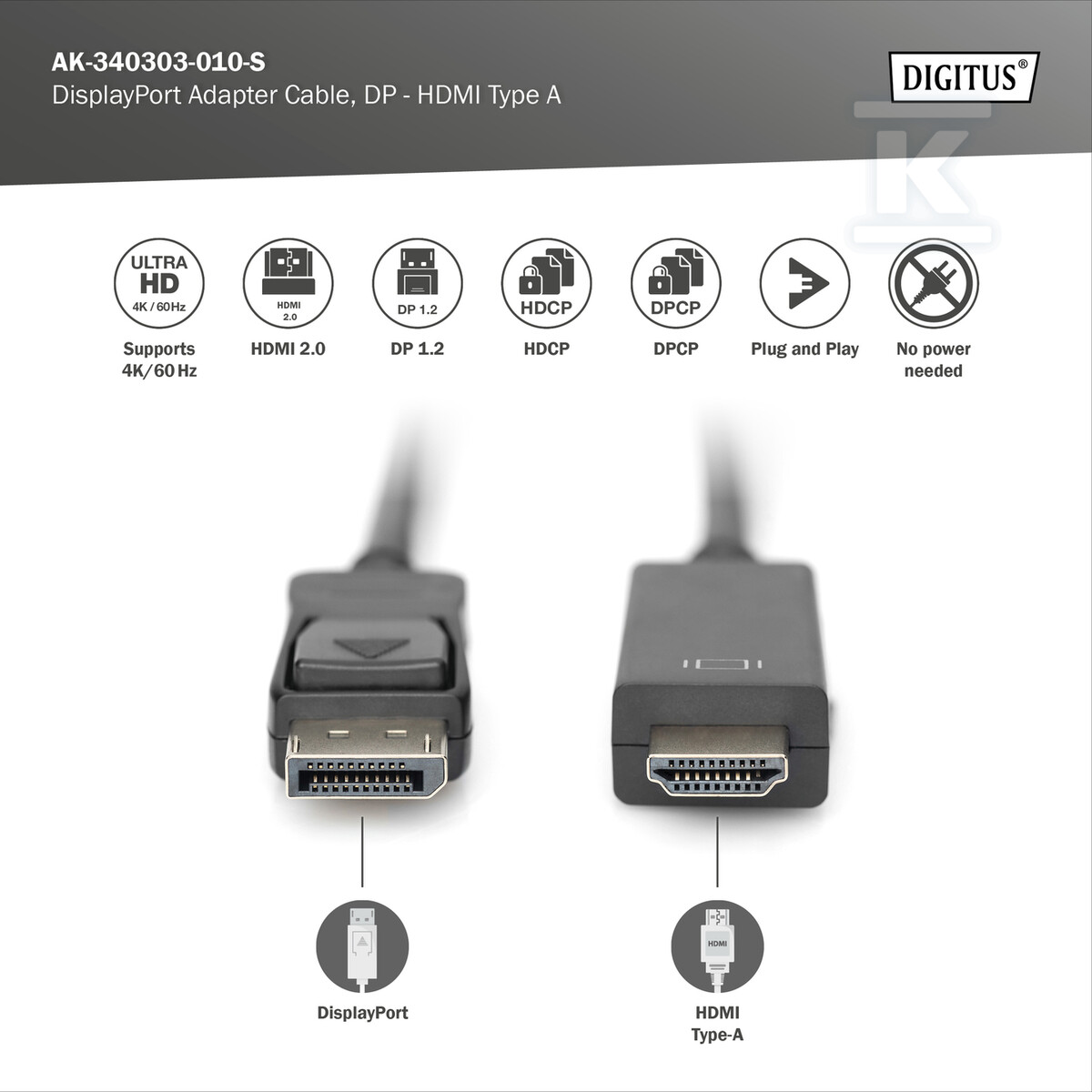 Kabel DP/HDMI A M/M z zatrzaskiem - AK-340303-010-S