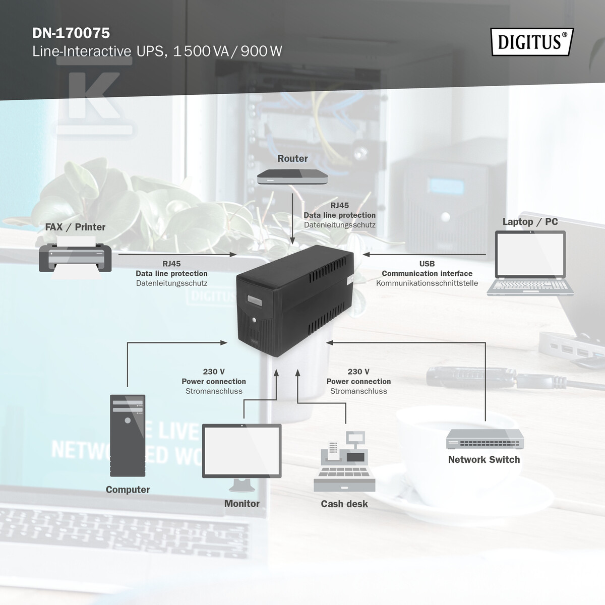 UPS Line-Ineractive LCD, 1500VA/900W, - DN-170075