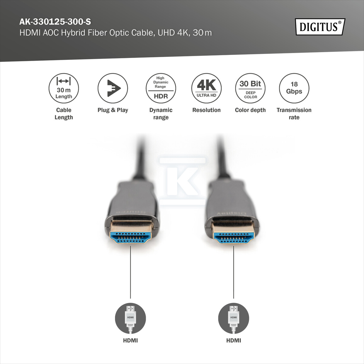 Kabel połączeniowy hybrydowy HDMI 2.0 - AK-330125-300-S