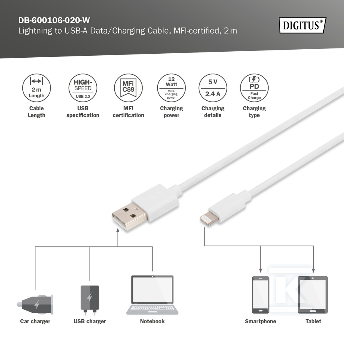 Kabel do transmisji danych/ładowania - DB-600106-020-W