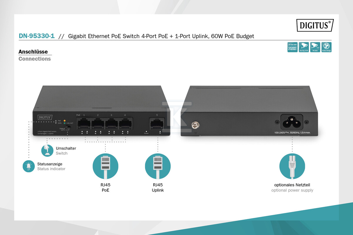 Switch niezarządzalny 4x Gigabit - DN-95330-1