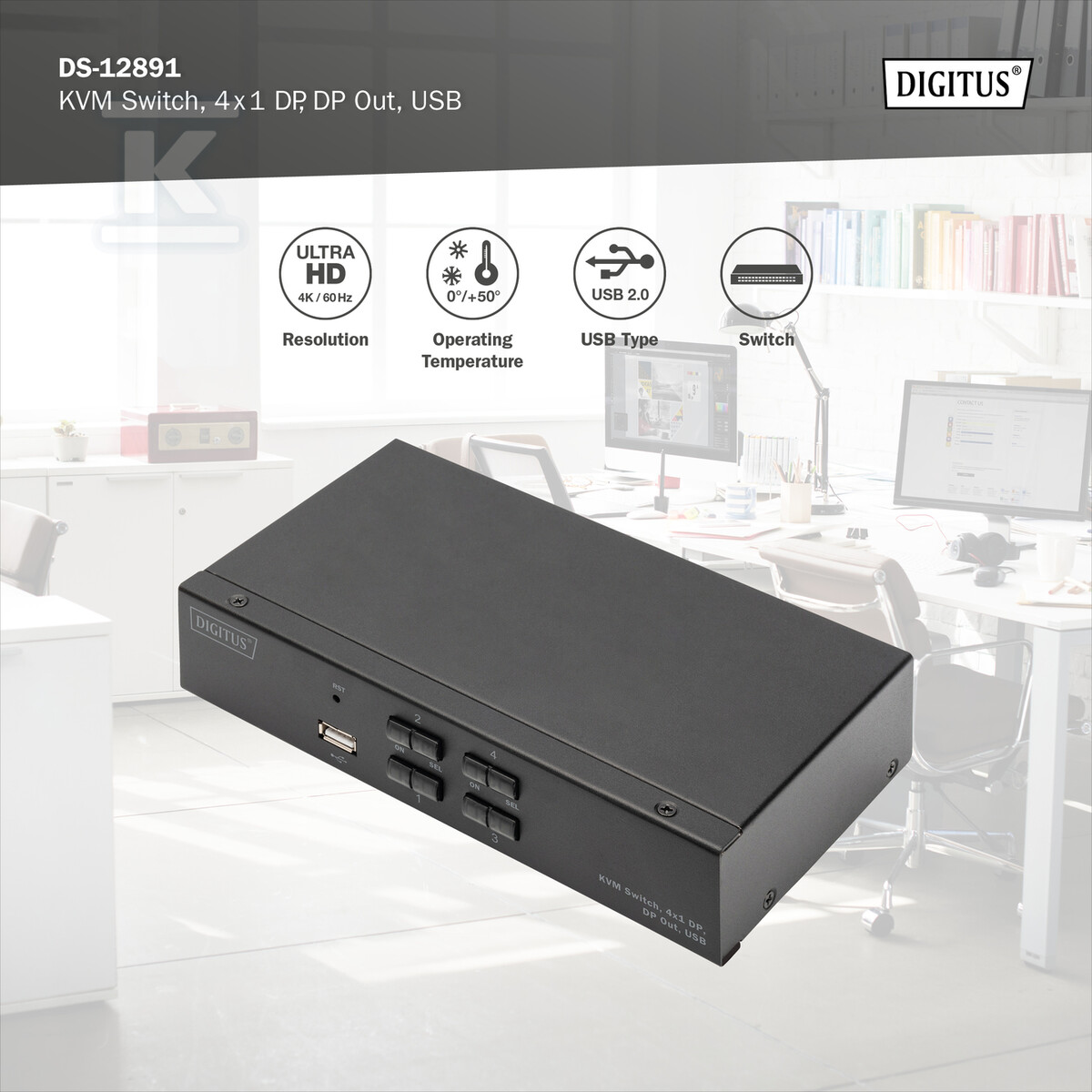 Przełącznik KVM, 4 portowy, 4K 60Hz, - DS-12891