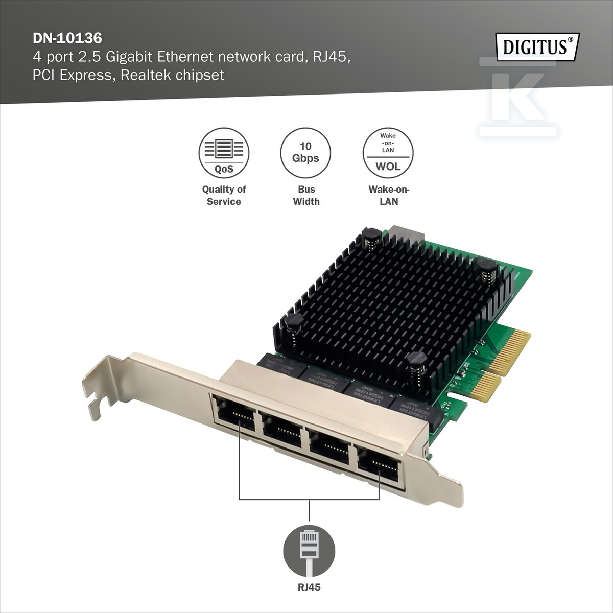 Karta sieciowa przewodowa Quad-RJ45 - DN-10136