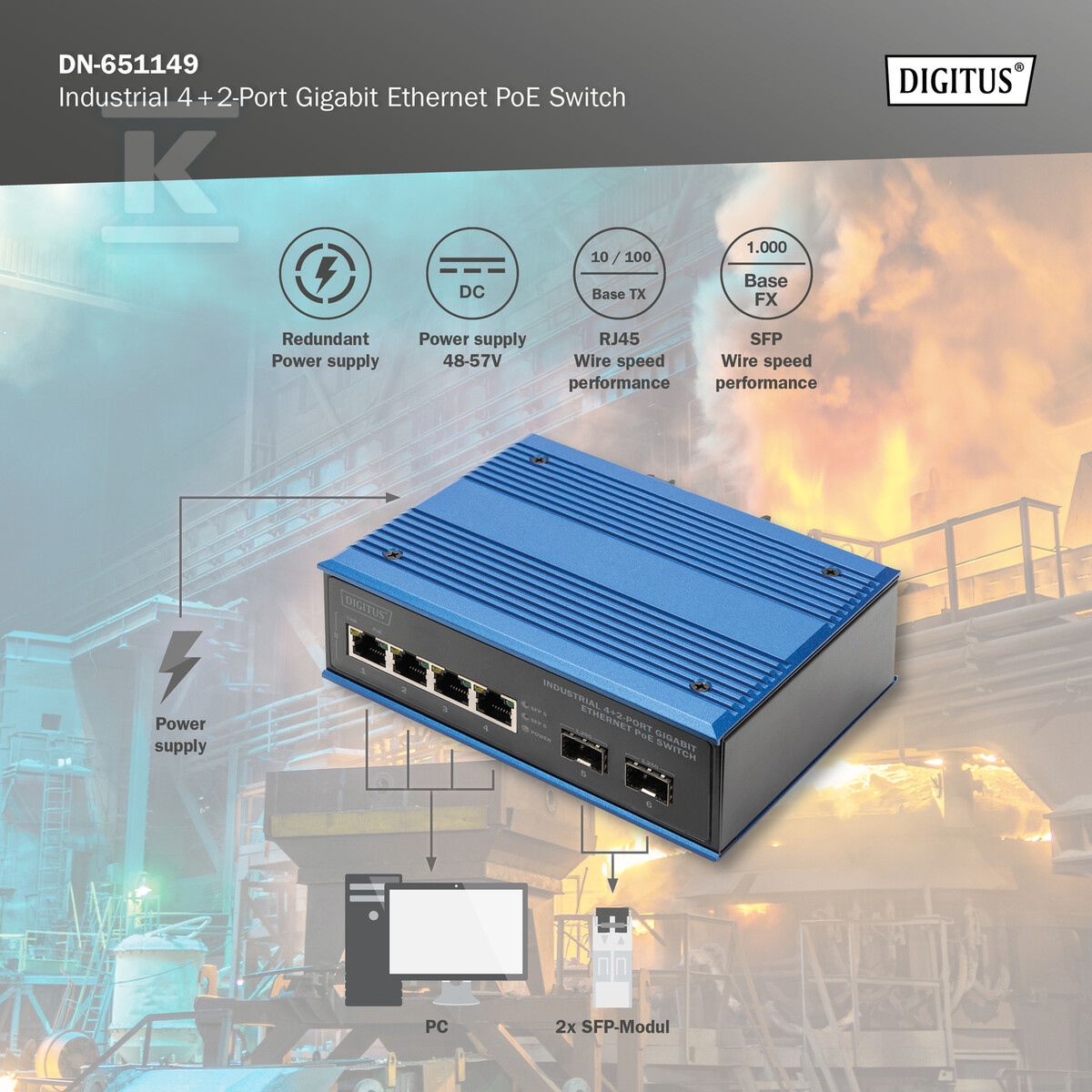 Industrial 4+2 -Port Gigabit Ethernet - DN-651149