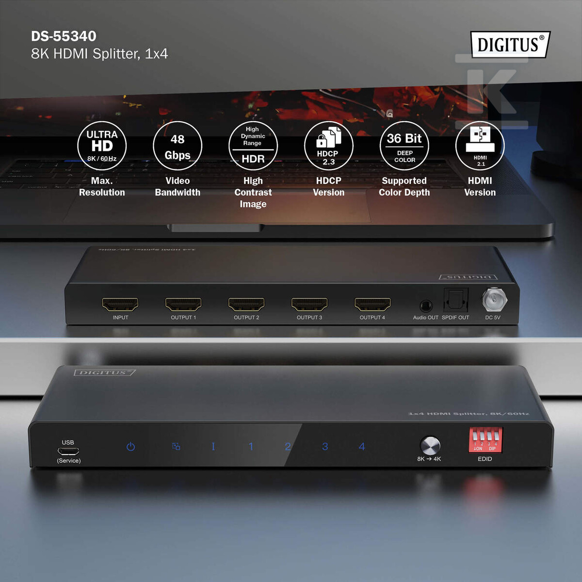 Rozdzielacz / Splitter HDMI 1x4, - DS-55340