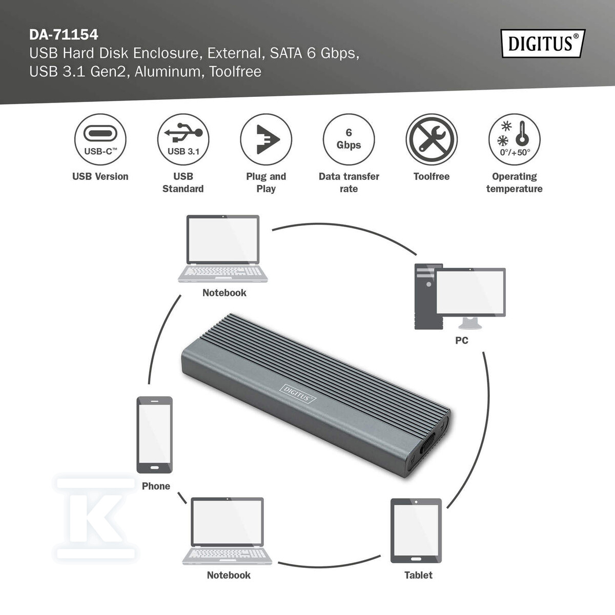 Obudowa USB 3.1 Typ C na dysk SSD M.2 - DA-71154