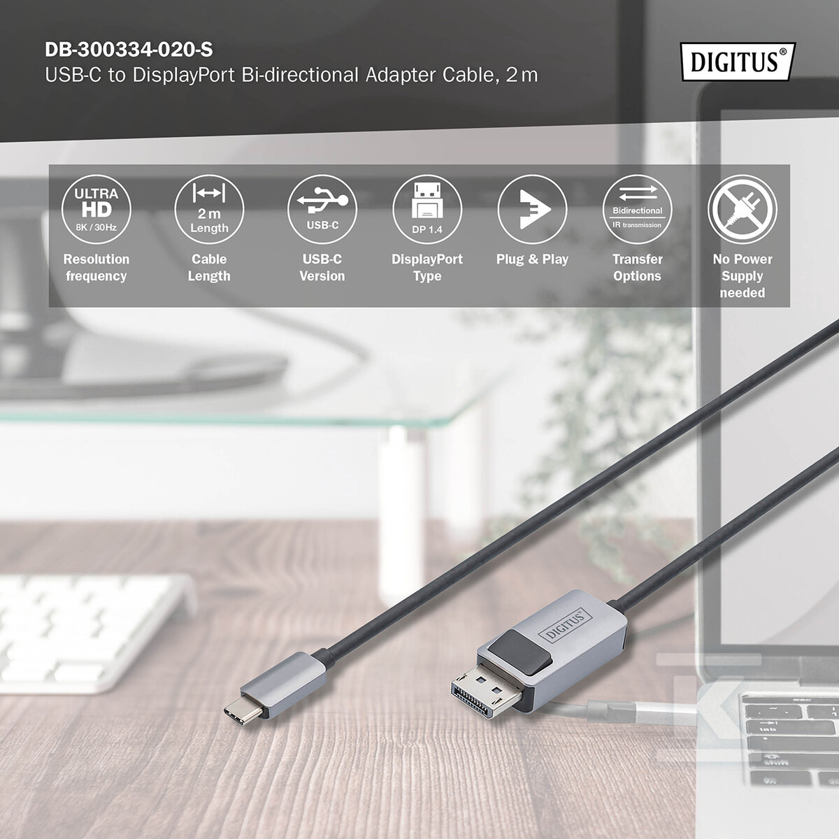Kabel adapter PREMIUM 8K 30Hz USB Typ - DB-300334-020-S