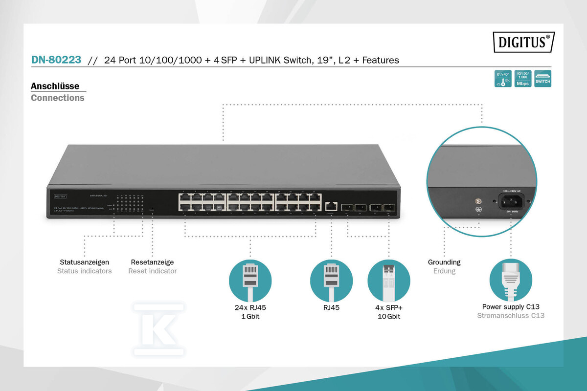 24 Port GE 4 SFP+ UPLINK L3 Switch24 - DN-80223