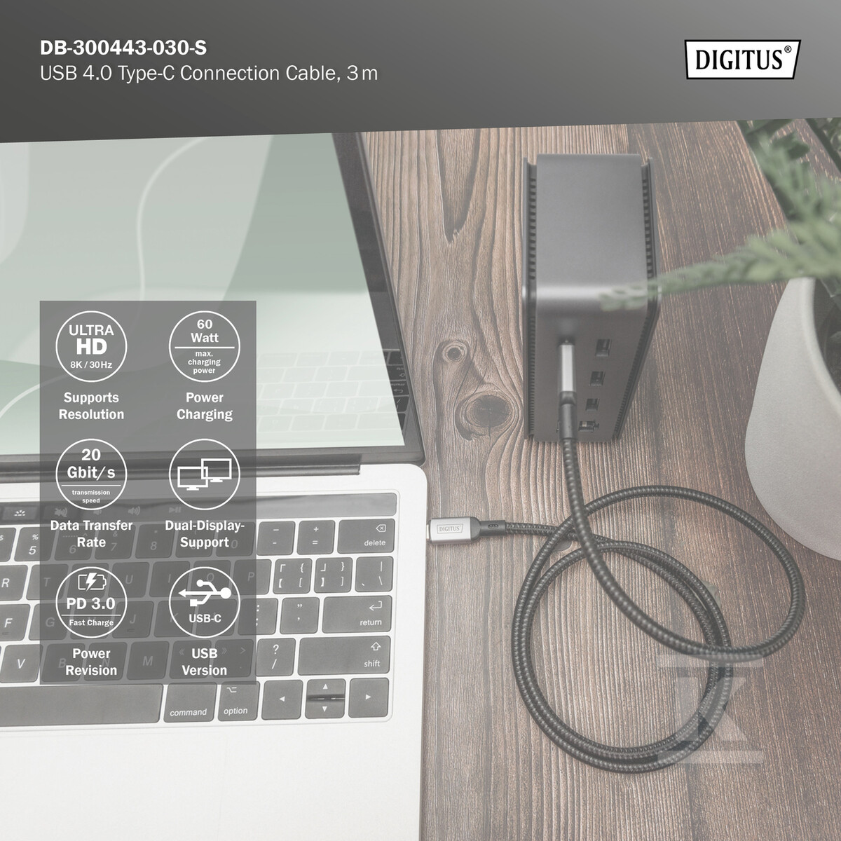 Kabel połączeniowy PREMIUM USB 4.0 Typ - DB-300443-030-S
