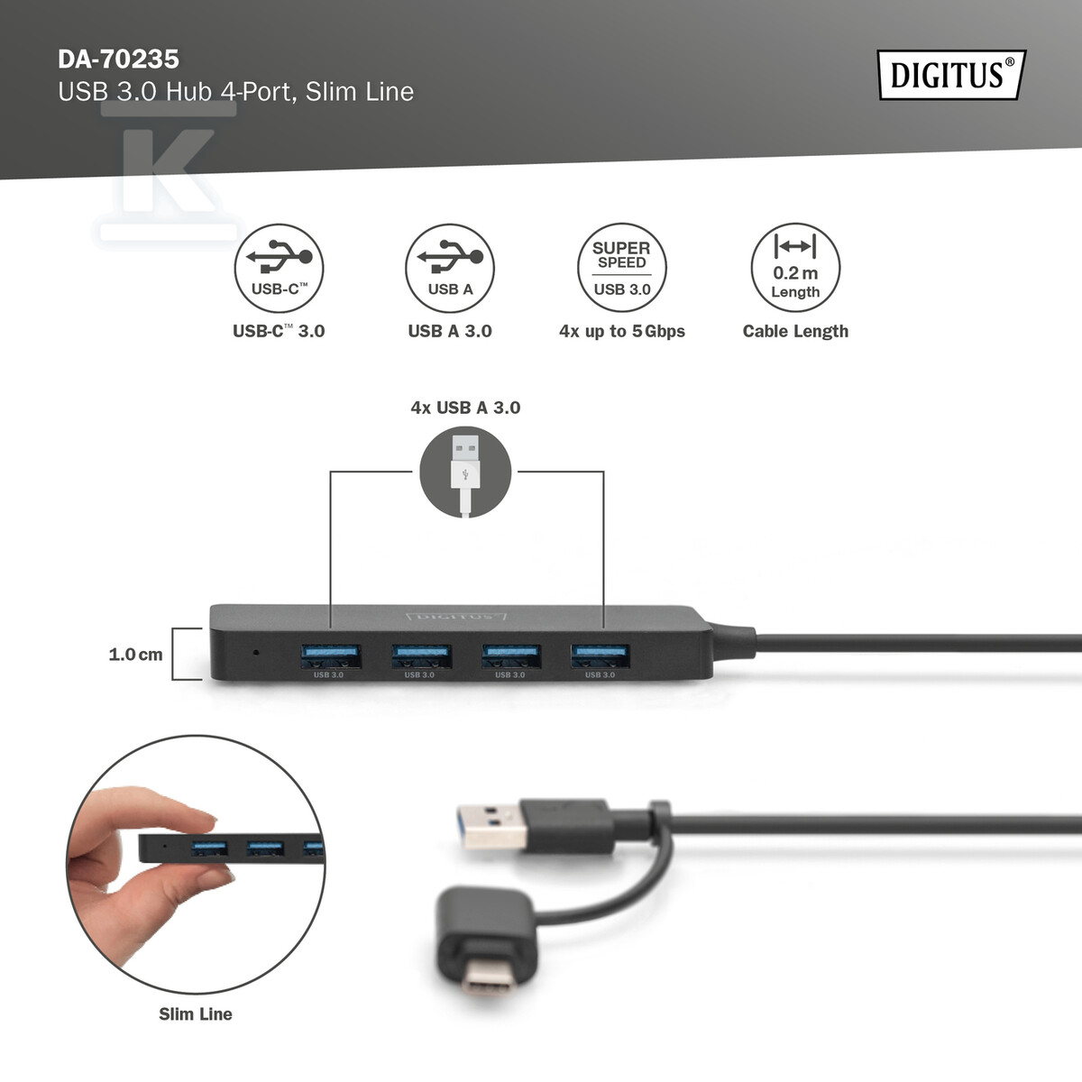 Hub USB 3.0/Koncentrator 4-portowy - DA-70235