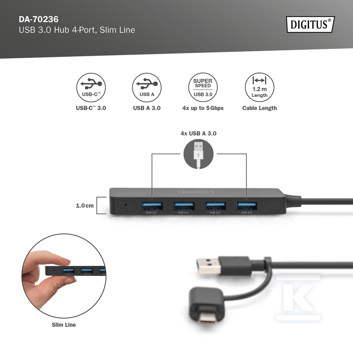 Hub USB 3.0/Koncentrator 4-portowy - DA-70236