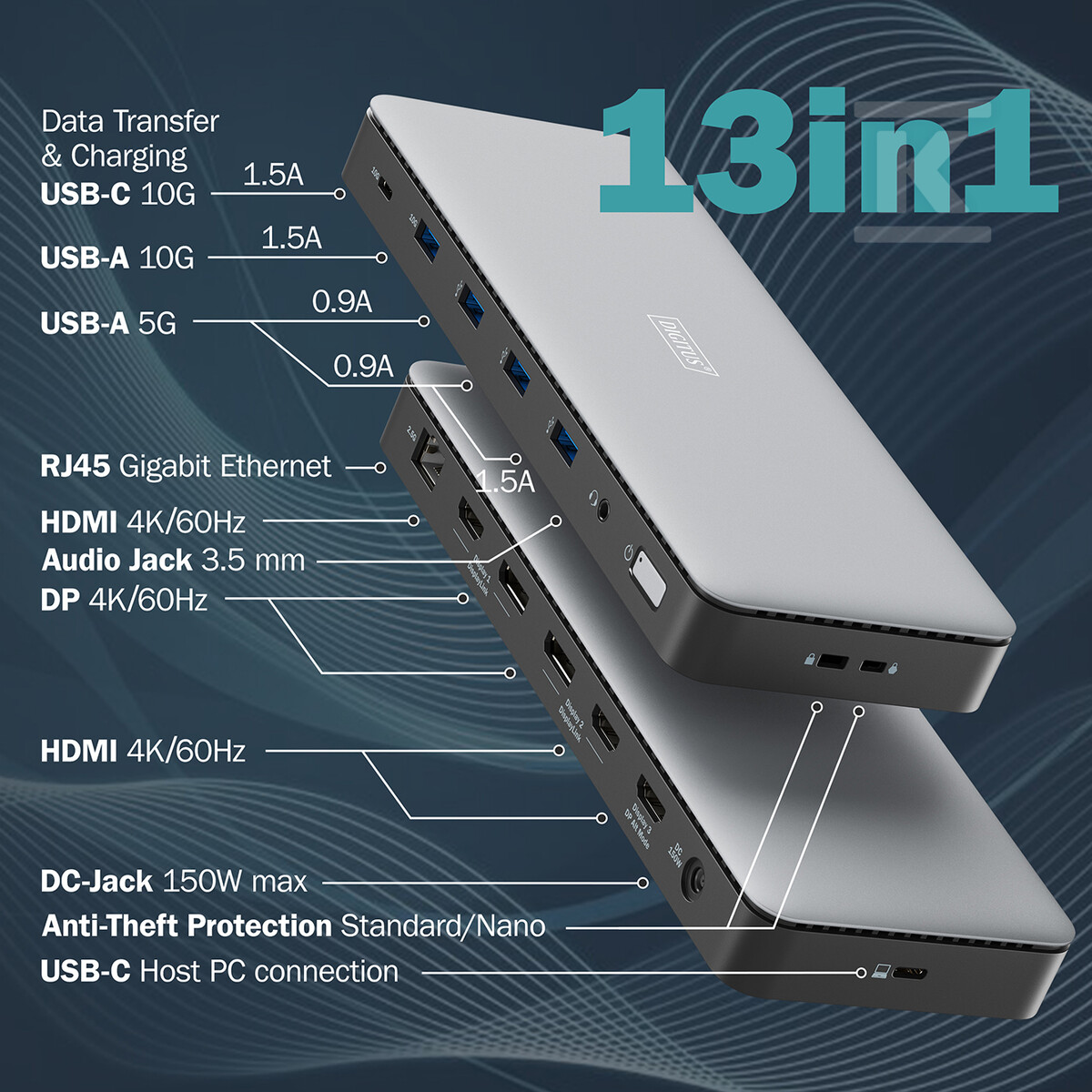 Stacja dokująca USB-C 13 portowa, max. - DA-70918