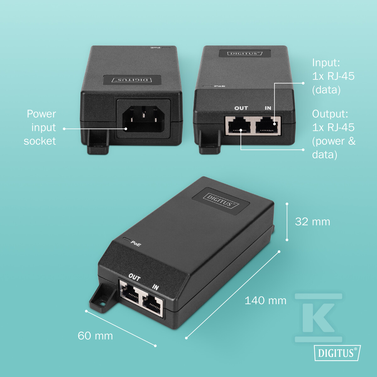 Zasilacz/Adapter PoE+ 802.3at aktywny - DN-95103-3