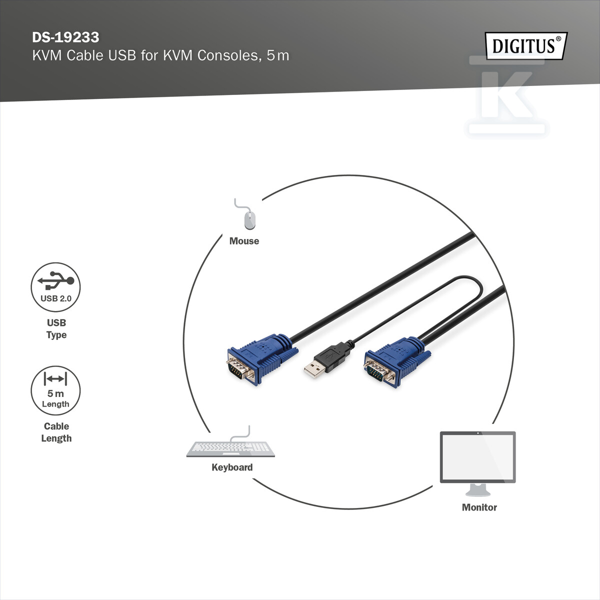 Kabel Octopus do KVM 2xVGA, 2xPS/2, - DS-19233