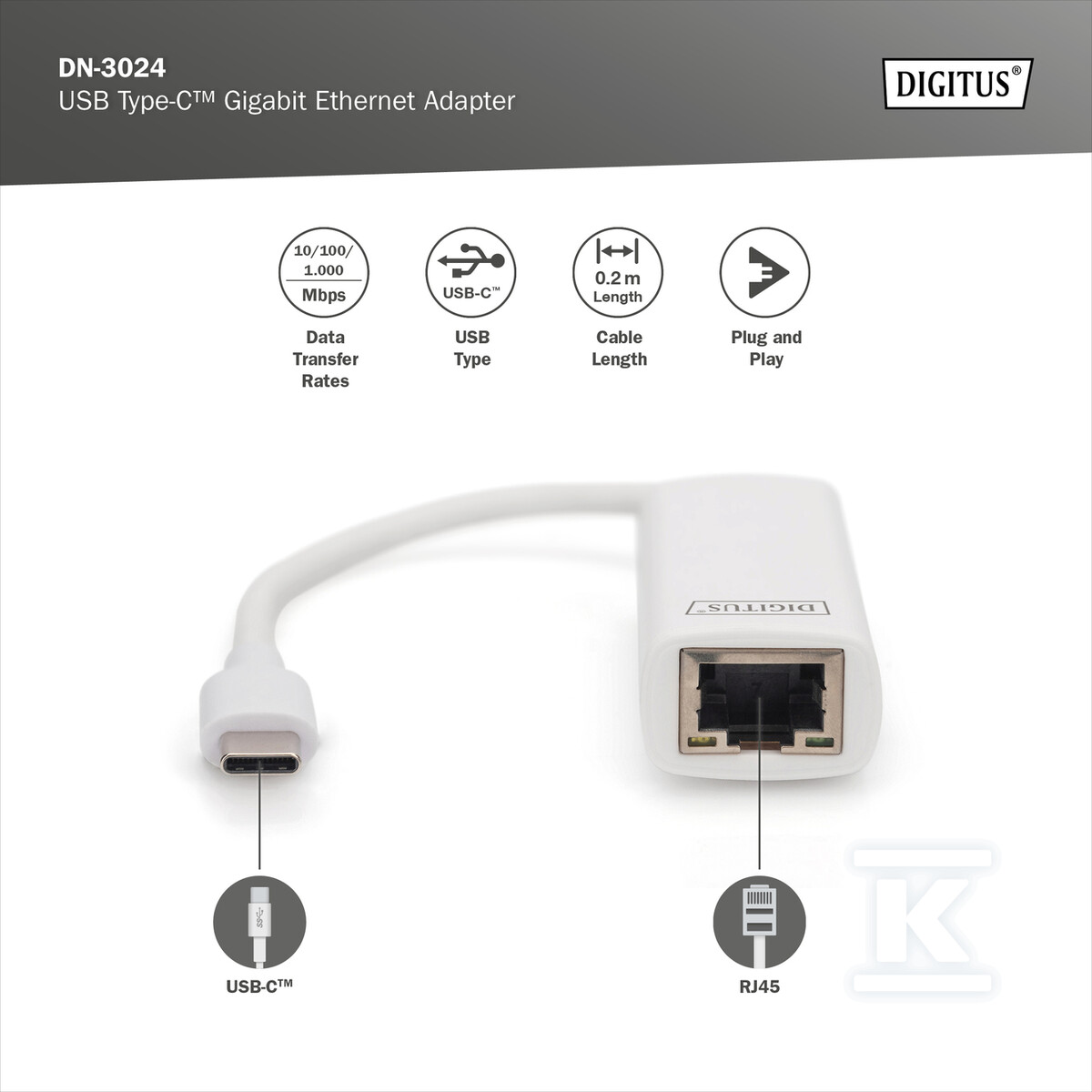 Karta sieciowa przewodowa USB 3.0 Typ C - DN-3024