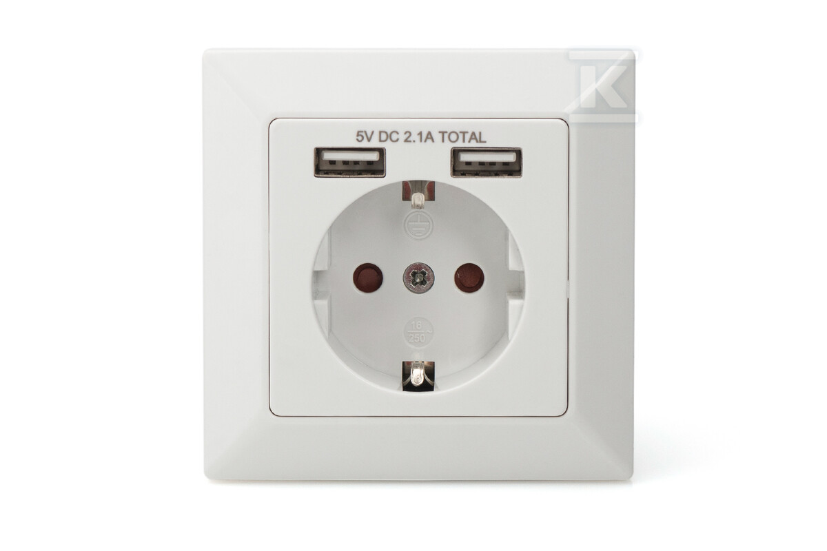 Safety Wall Outlet, 2x USB, USB output - DA-70613