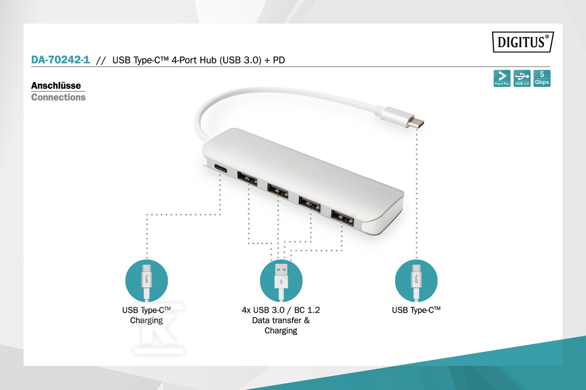 HUB 4-portowy USB 3.0 SuperSpeed z Typ - DA-70242-1