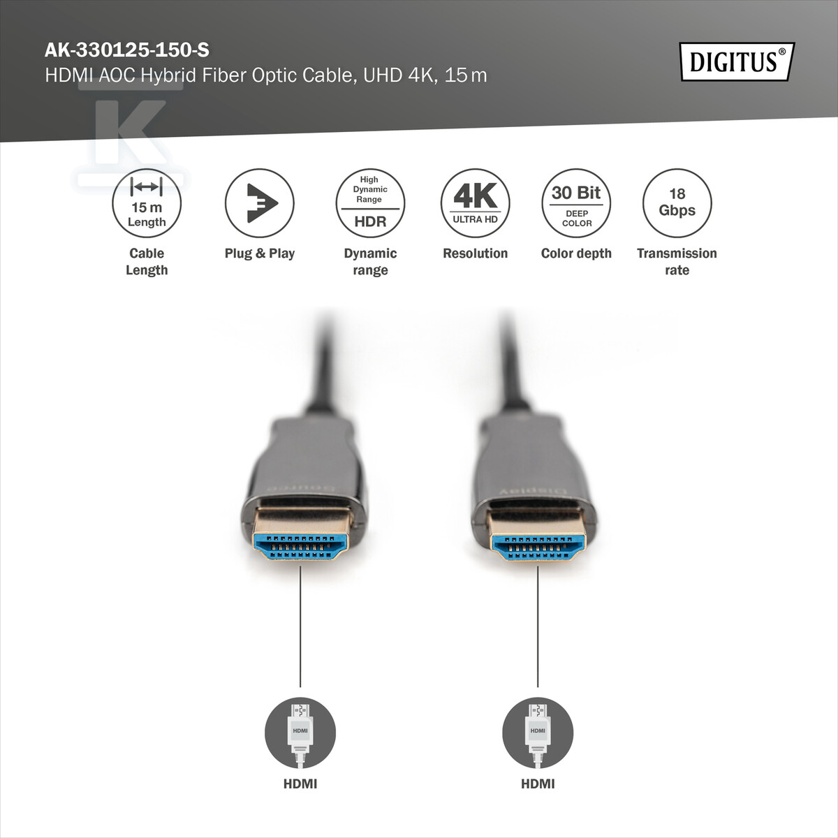 Kabel połączeniowy hybrydowy HDMI 2.0 - AK-330125-150-S