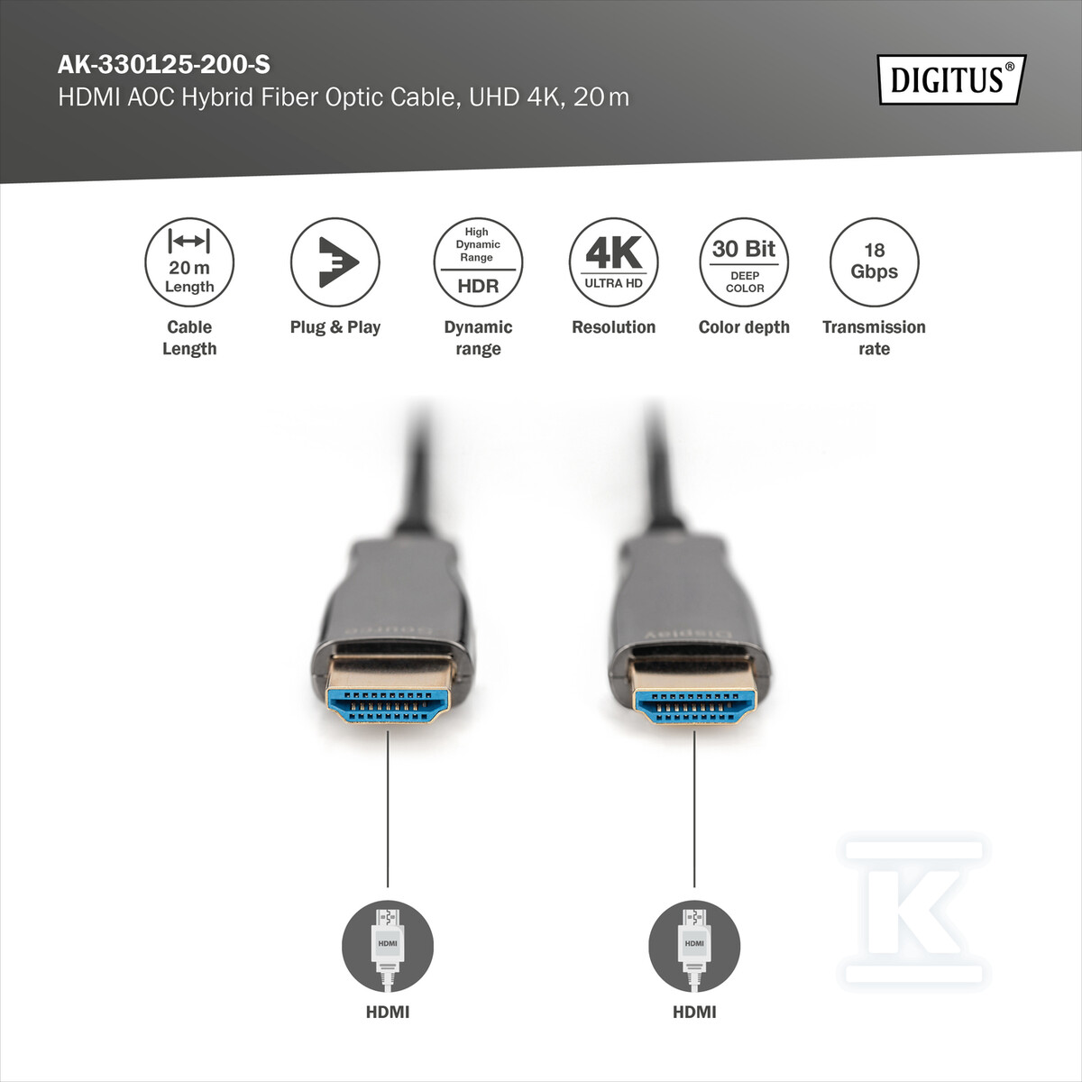 Kabel połączeniowy hybrydowy HDMI 2.0 - AK-330125-200-S