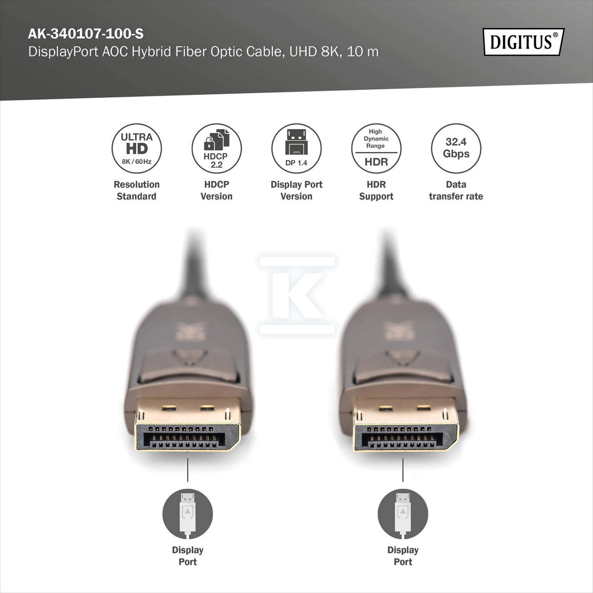 Kabel DP/DP M/M czarny 10m DisplayPort - AK-340107-100-S