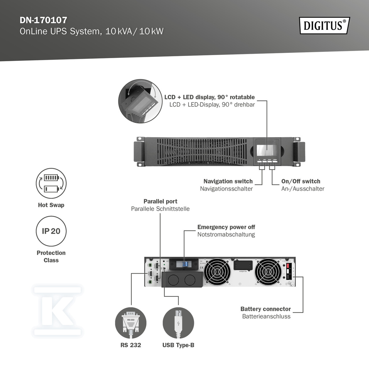 Zasilacz awaryjny UPS Online Rack 19" - DN-170107