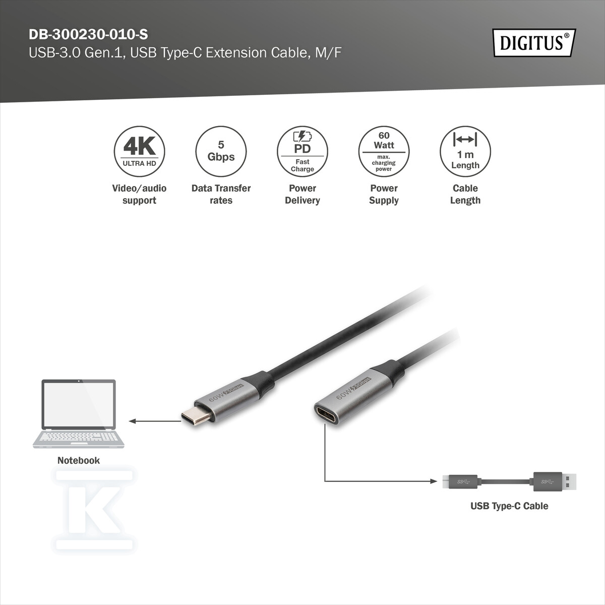 Kabel przedłużający USB 3.0 PREMIUM - DB-300230-010-S