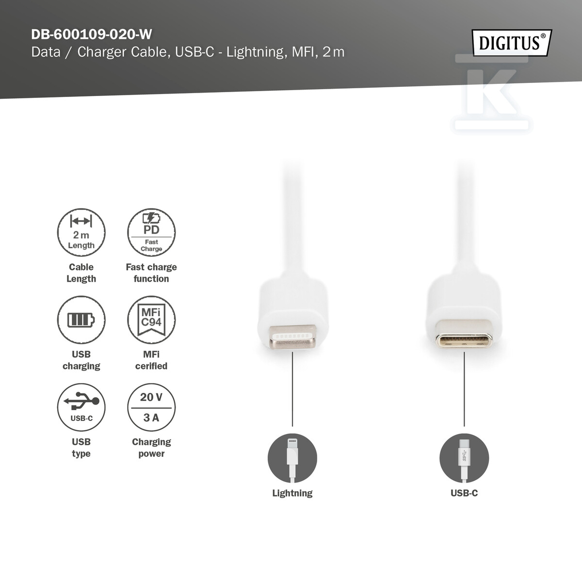 Kabel do transmisji danych/ładowania - DB-600109-020-W