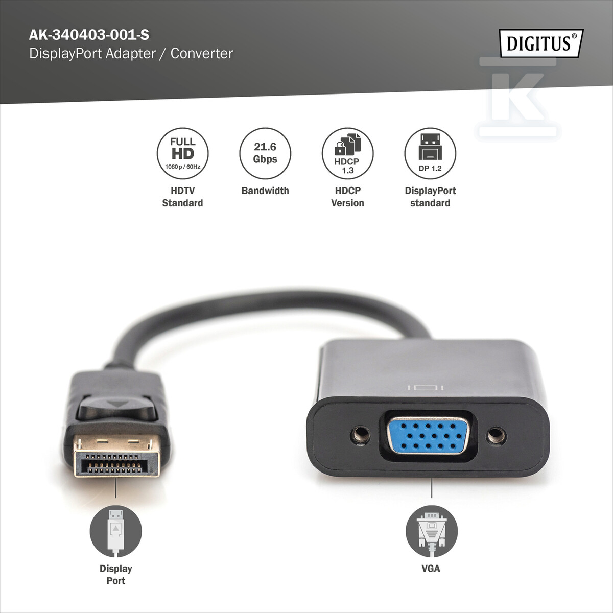 Kabel DP/DSUB15 M/Ż z zatrzaskiem - AK-340403-001-S