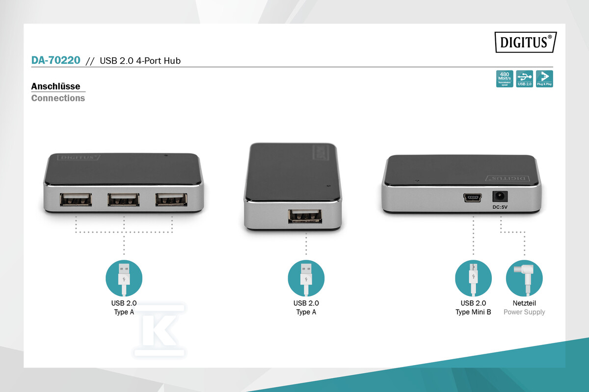 HUB 4-portowy USB 2.0 HighSpeed - DA-70220