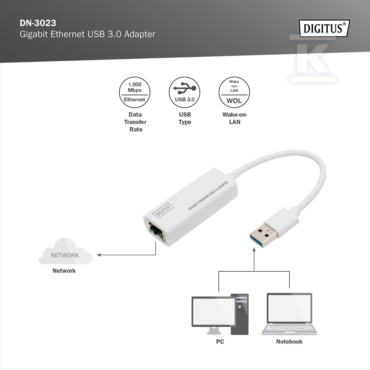 Karta sieciowa przewodowa USB 3.0 - DN-3023