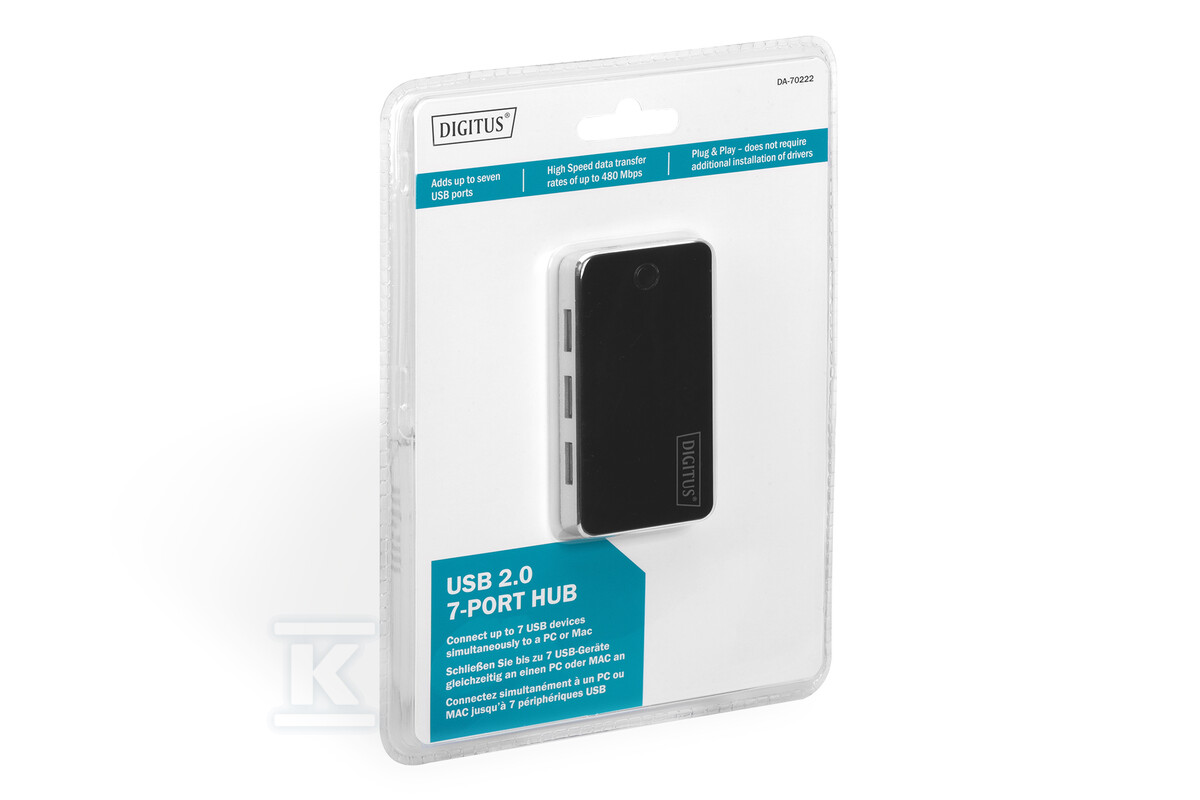 HUB 7-portowy USB 2.0 HighSpeedaktywny, - DA-70222