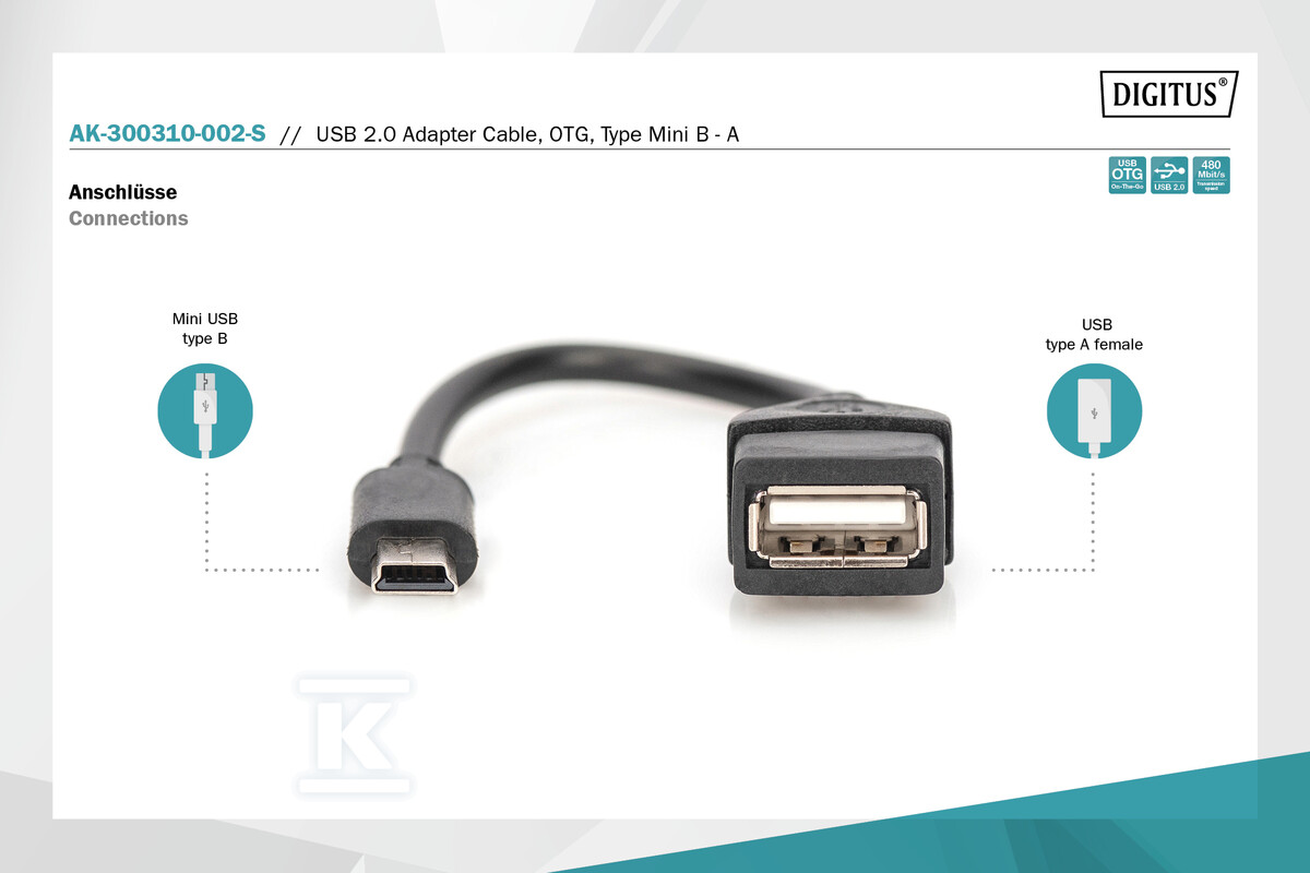 Kabel miniUSB B (5pin)/USB A M/Ż OTG - AK-300310-002-S