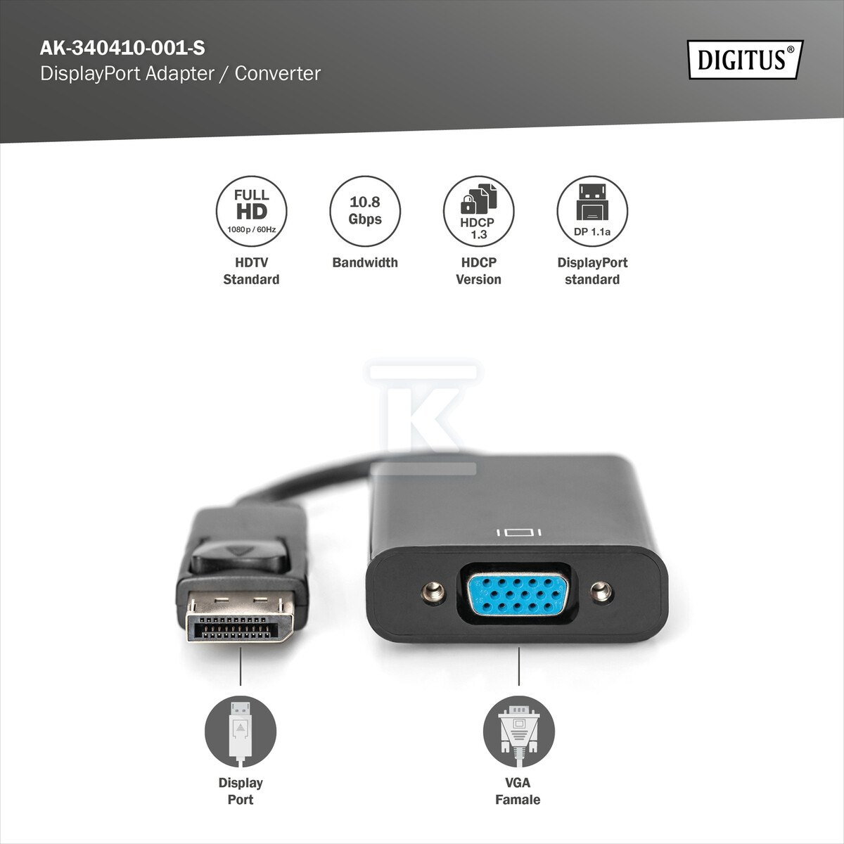 Kabel DP/DSUB15 M/Ż z zatrzaskiem - AK-340410-001-S