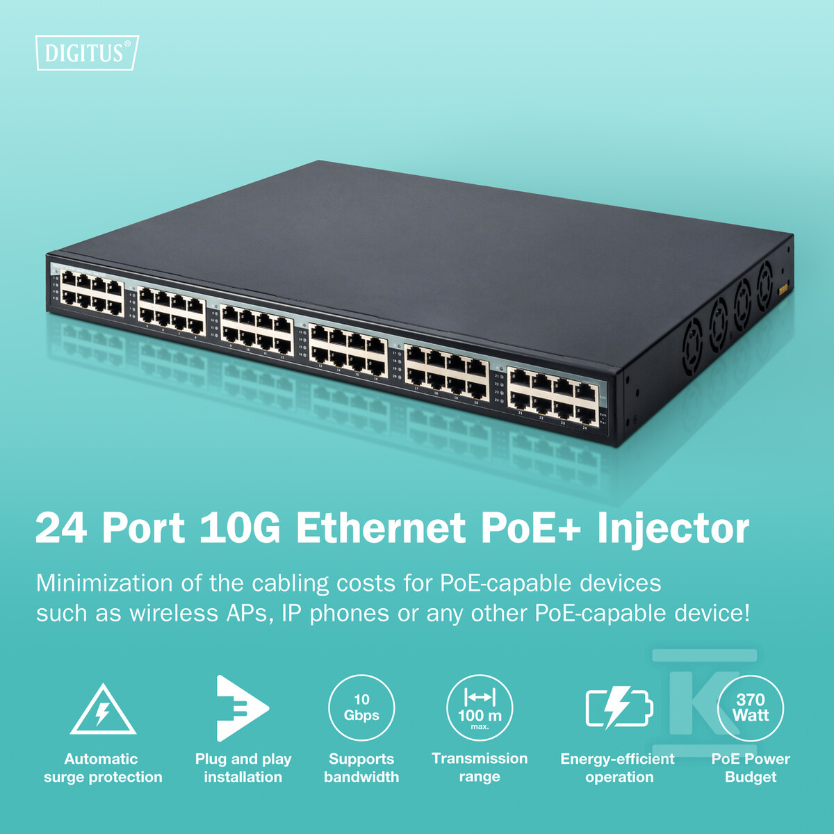 10G Ethernet Zasilacz/Injector PoE+ - DN-95117