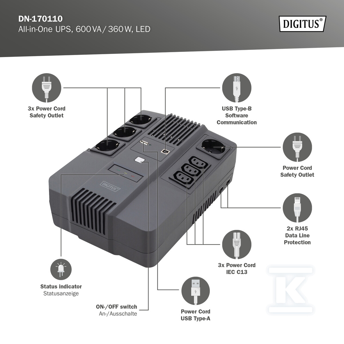UPS Line-Interactive LED DESKTOP - DN-170110
