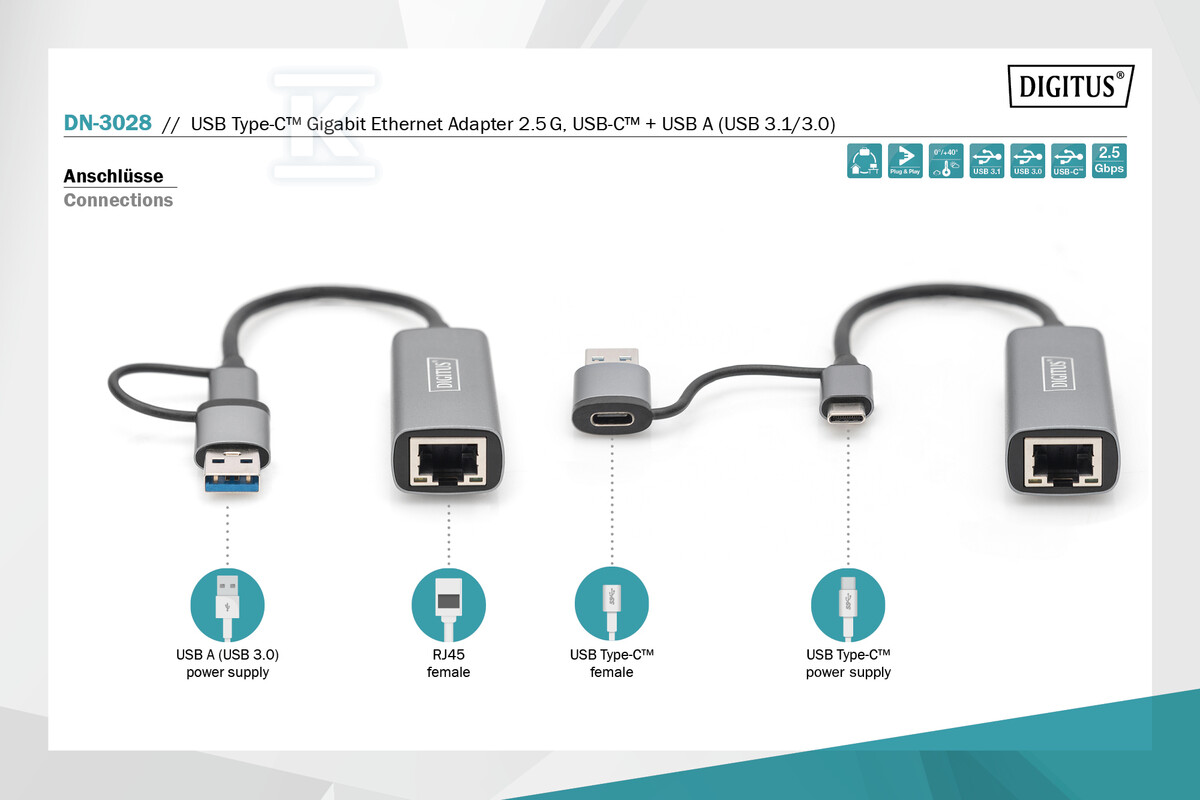 Adapter USB Typ-C na Gigabit Ethernet - DN-3028